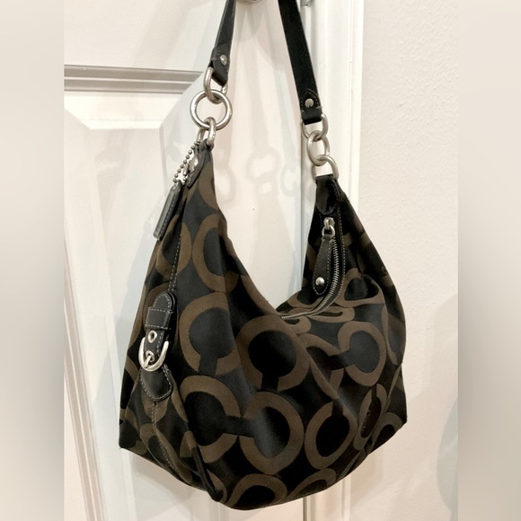 Coach Madison Op Art Satin Hailey Brown Shoulder Bag 14337 - Picture 4 of 7